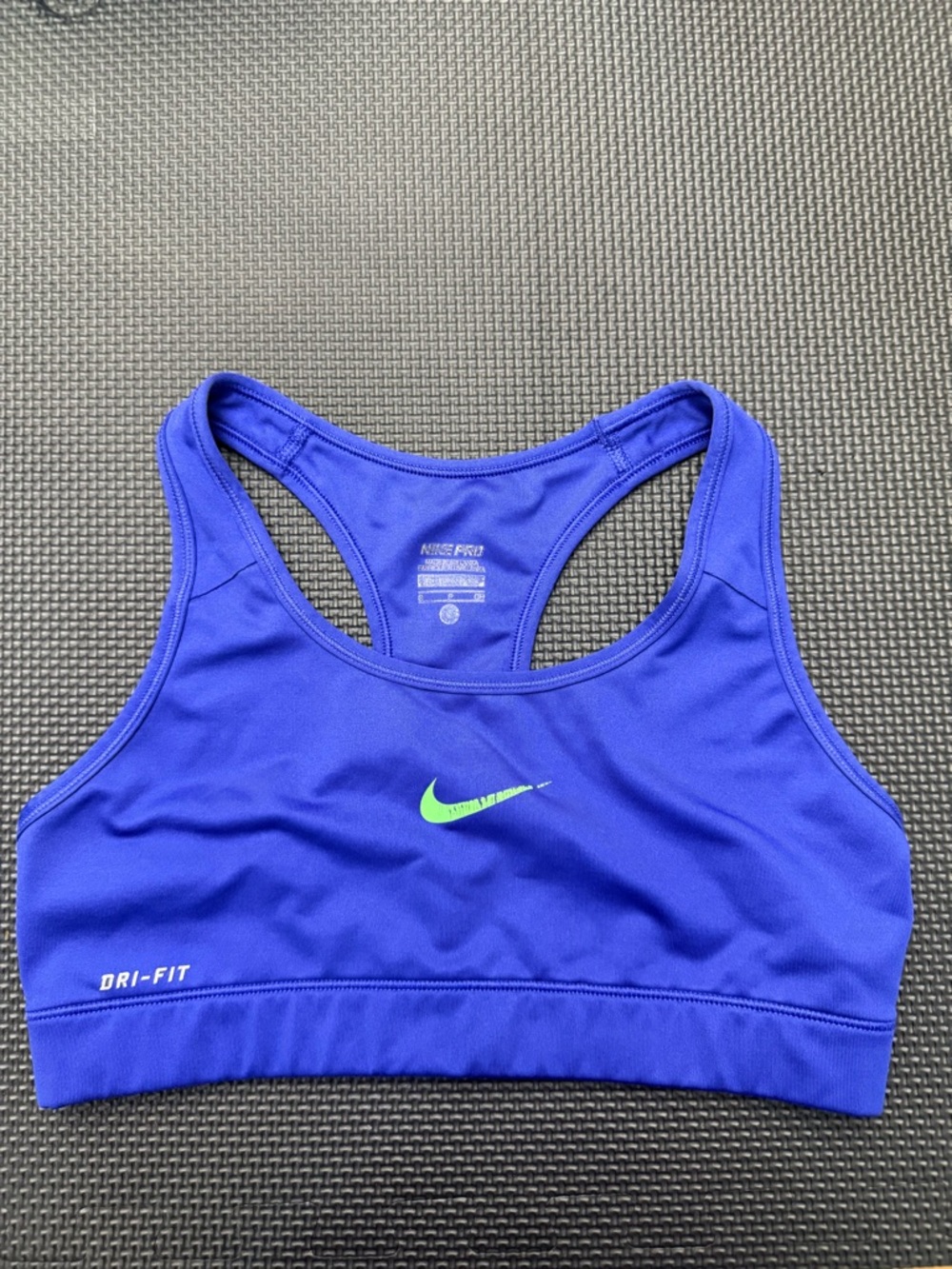 Nike Dri-FIT Sports Bra in Royal Blue with Lime Swoosh